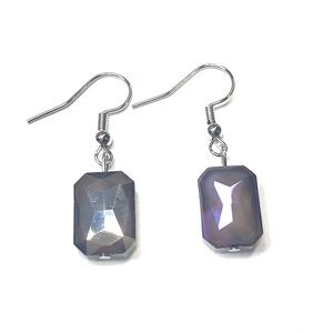 Handmade Purple Iredescent Rectangle Glass Earrings Women Gift